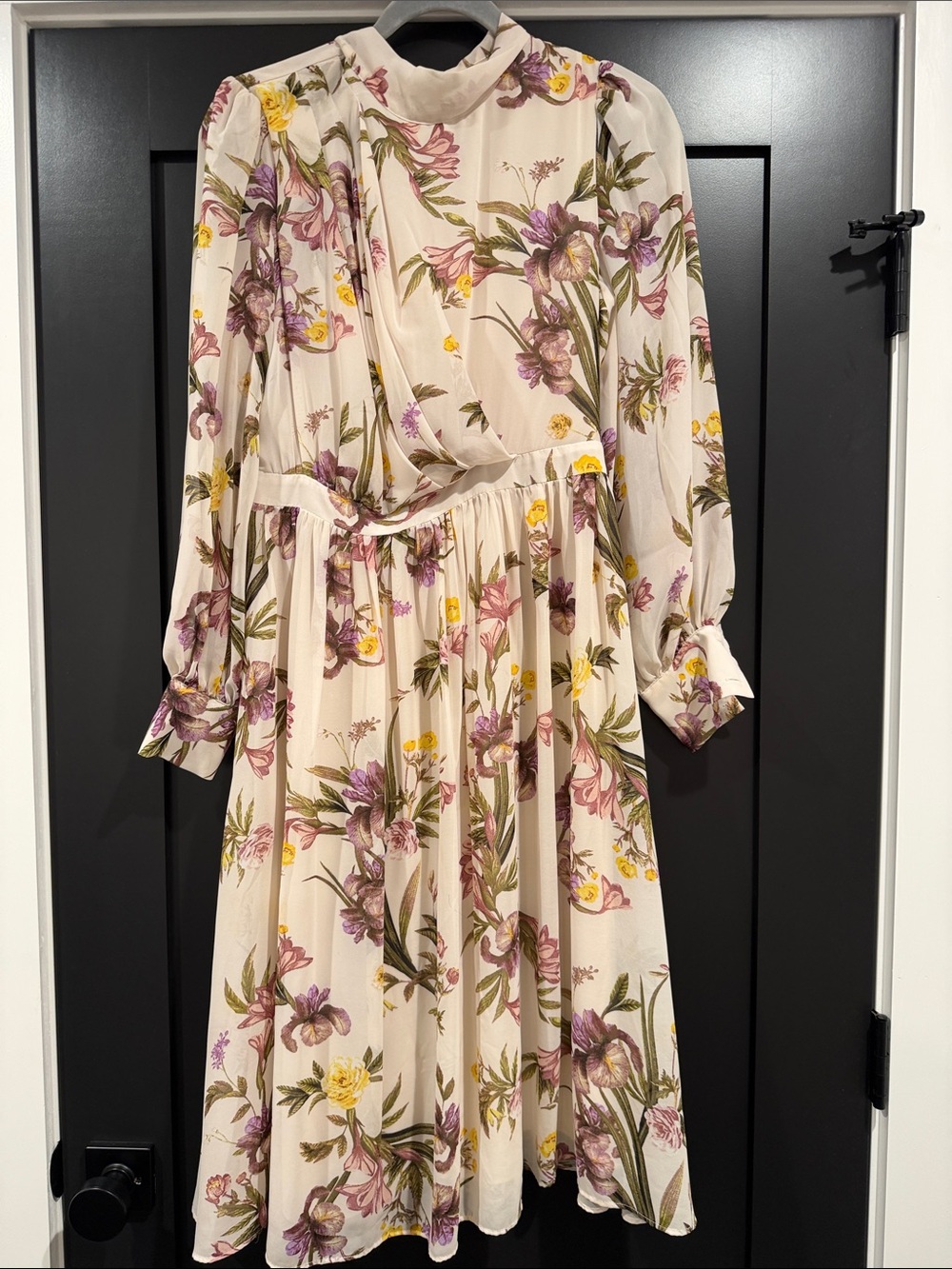eva mendes for New York & Company Cream Floral Long-Sleeve Midi Dress